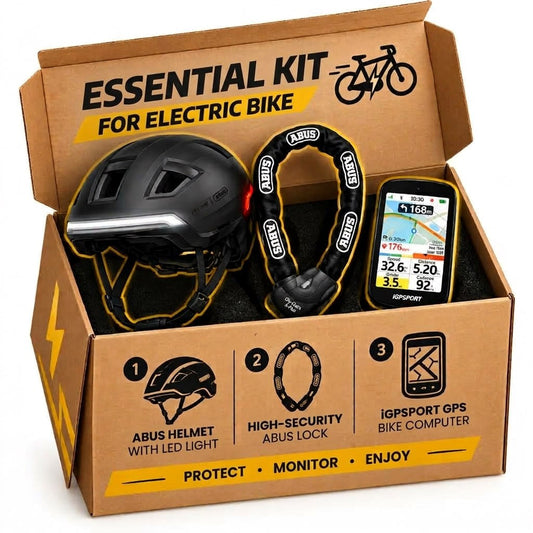 Ultimate E-Bike Essentials Kit — Helmet, Security Lock & GPS Computer